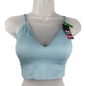 Maidenform Seamless Brami Bra L Blue Rib Knit Stretch Sports Bra Pullover NWT